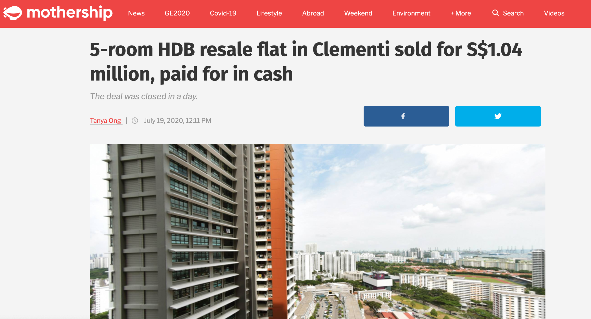 Mothership’s excerpt regarding the 5-room sale in Clementi.