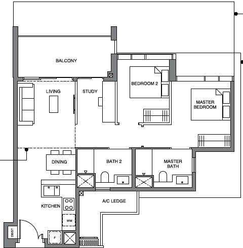 Leedon Green 2-bedroom+ study: 76sqm/926sqft