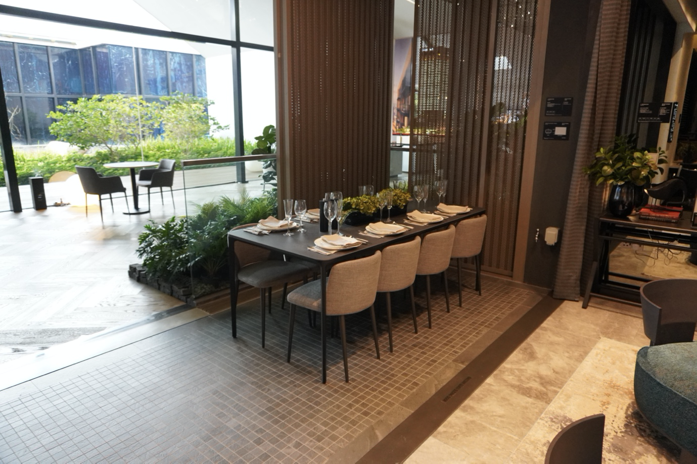 The balcony provides some patio-like dining options.