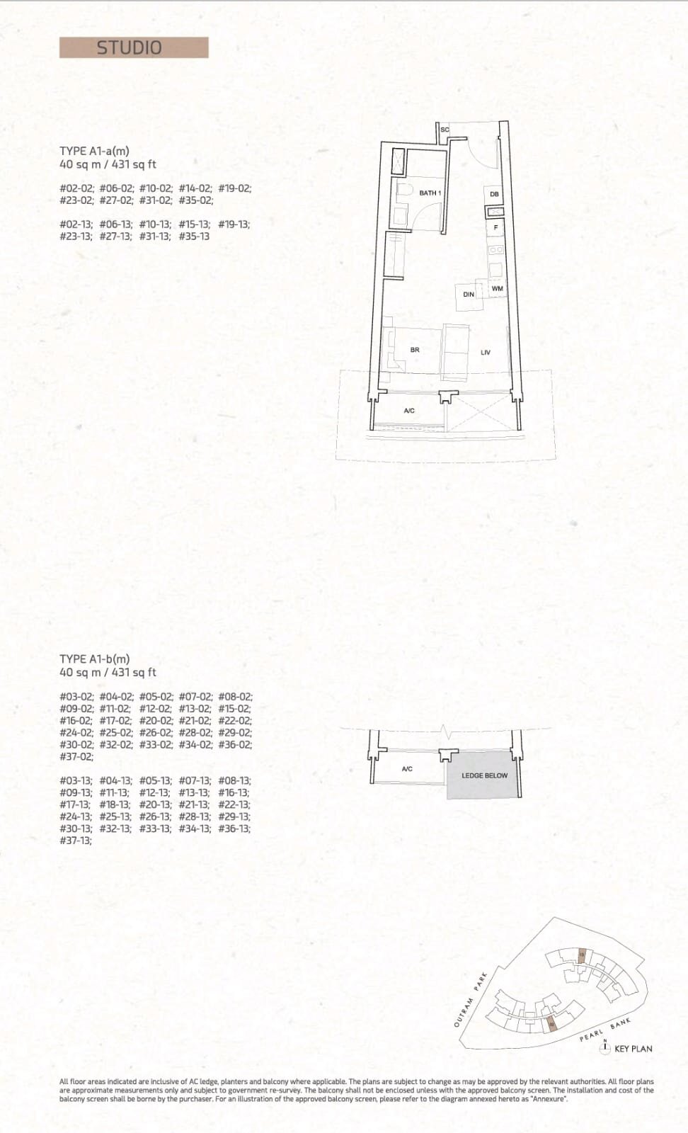OPB Floorplan Studio A1-a(m) and b(m)