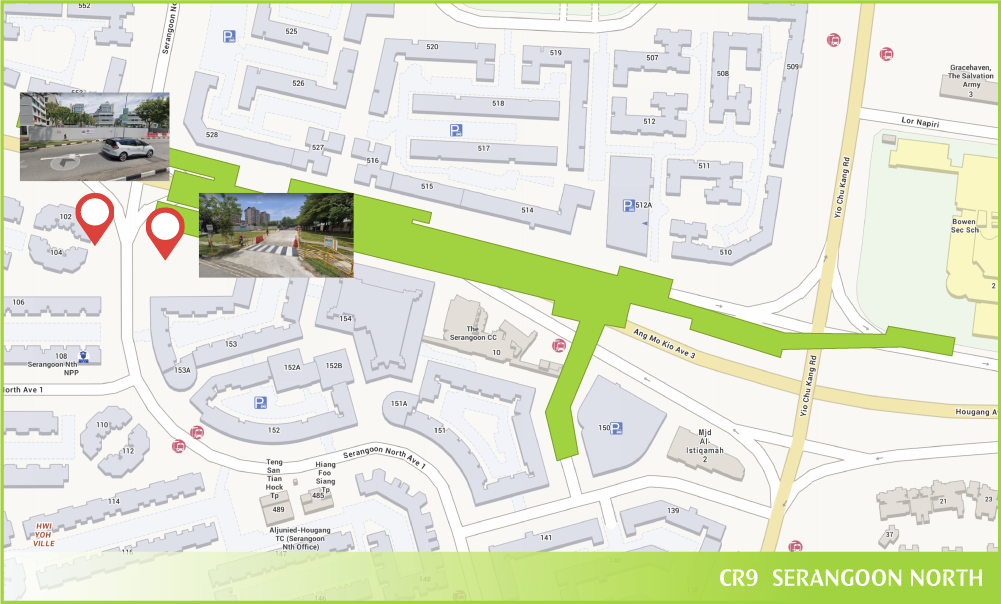 Image showing the expected exit points of Serangoon North MRT Image courtesy LTA.gov.sg and Google Maps