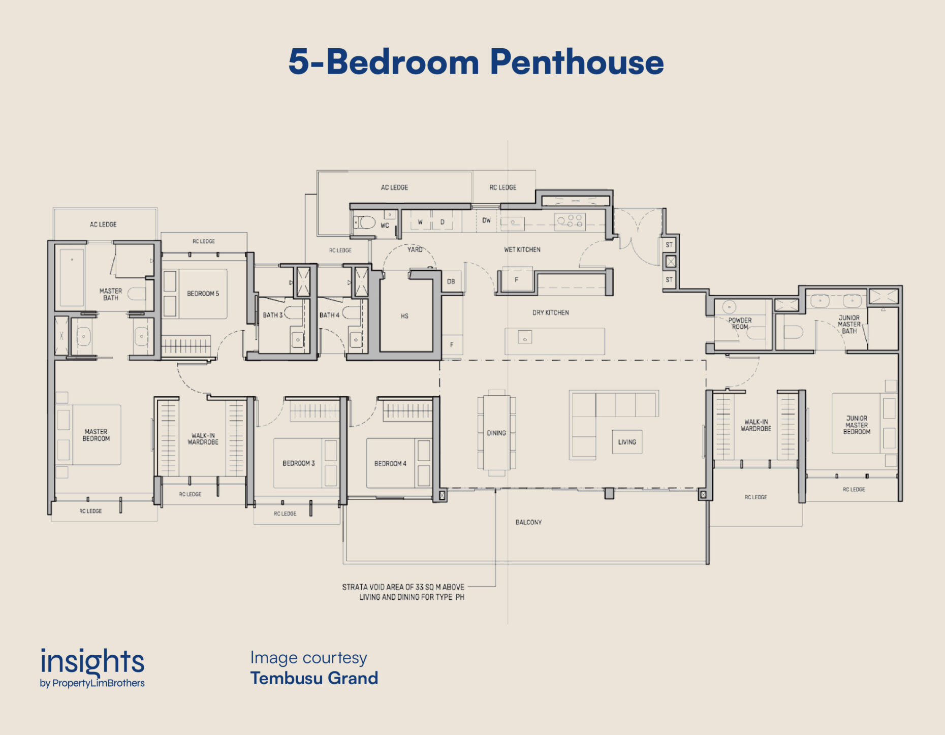 5-Bedroom penthouse layout at Tembusu Grand