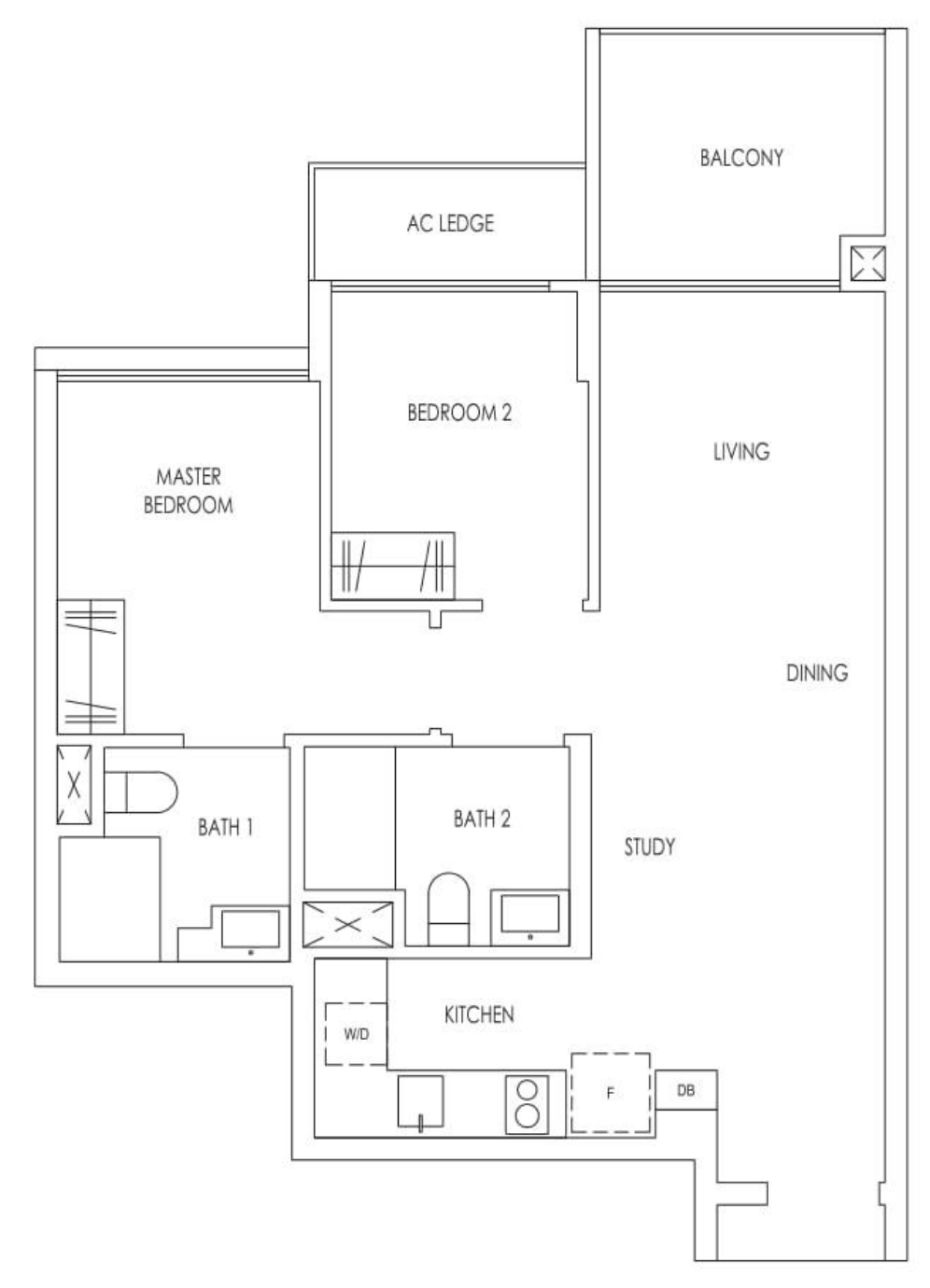 Treasure at Tampines 2 Bedroom + Study B7S layout