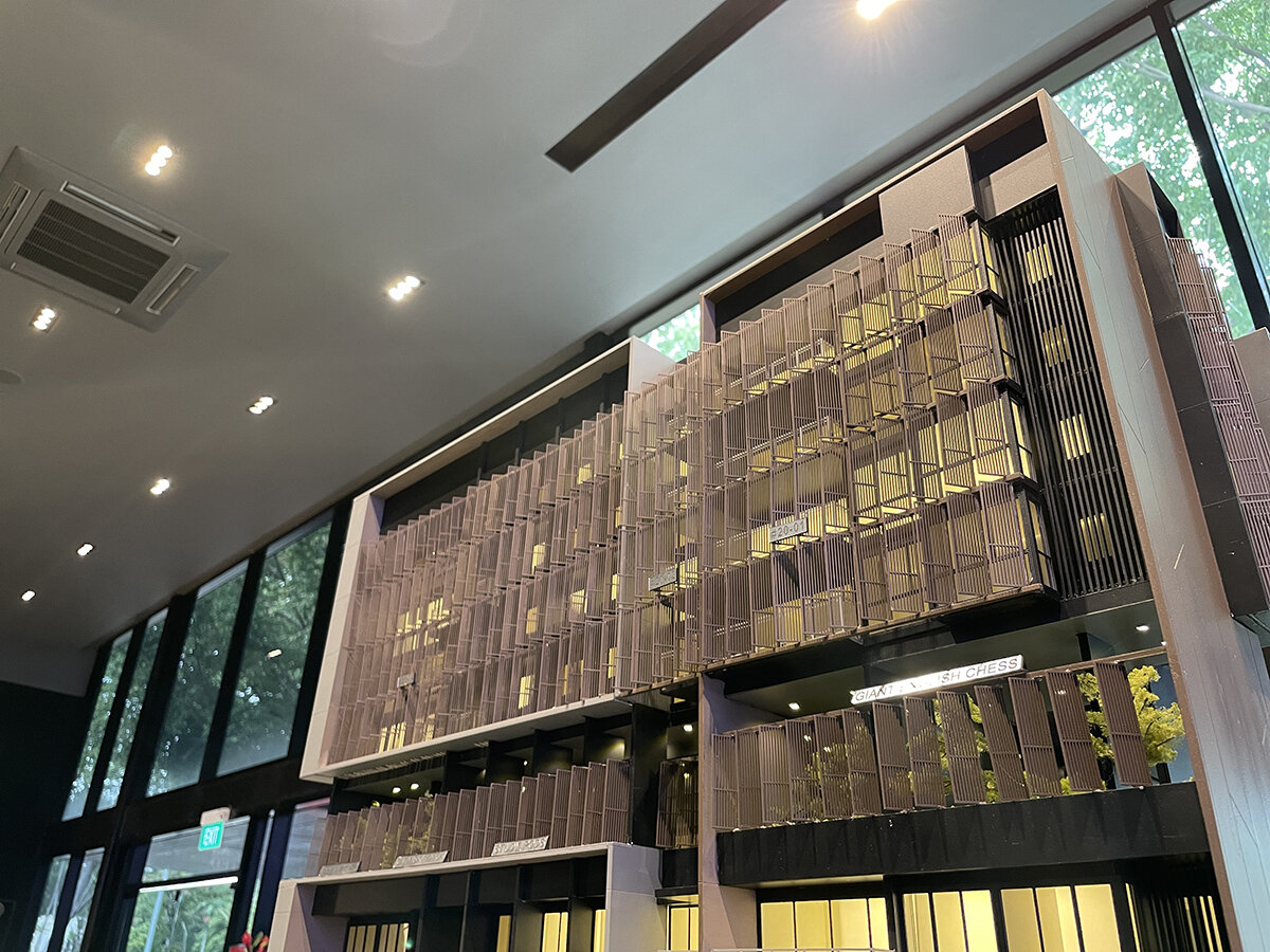 Security screens on South-facing stacks of The Atelier.