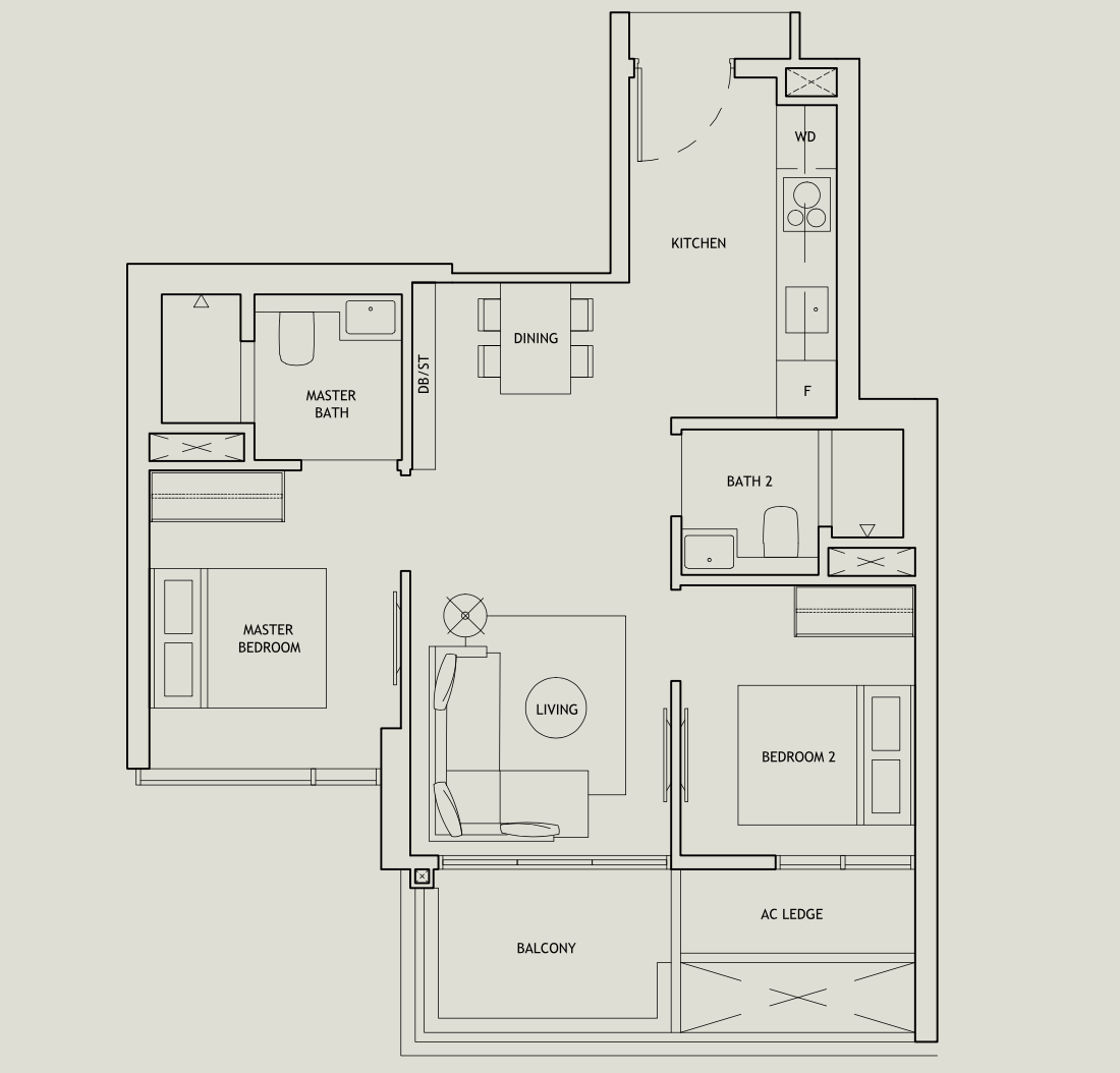 2-Bedder Type B1, Stack 8, 678 sq ft