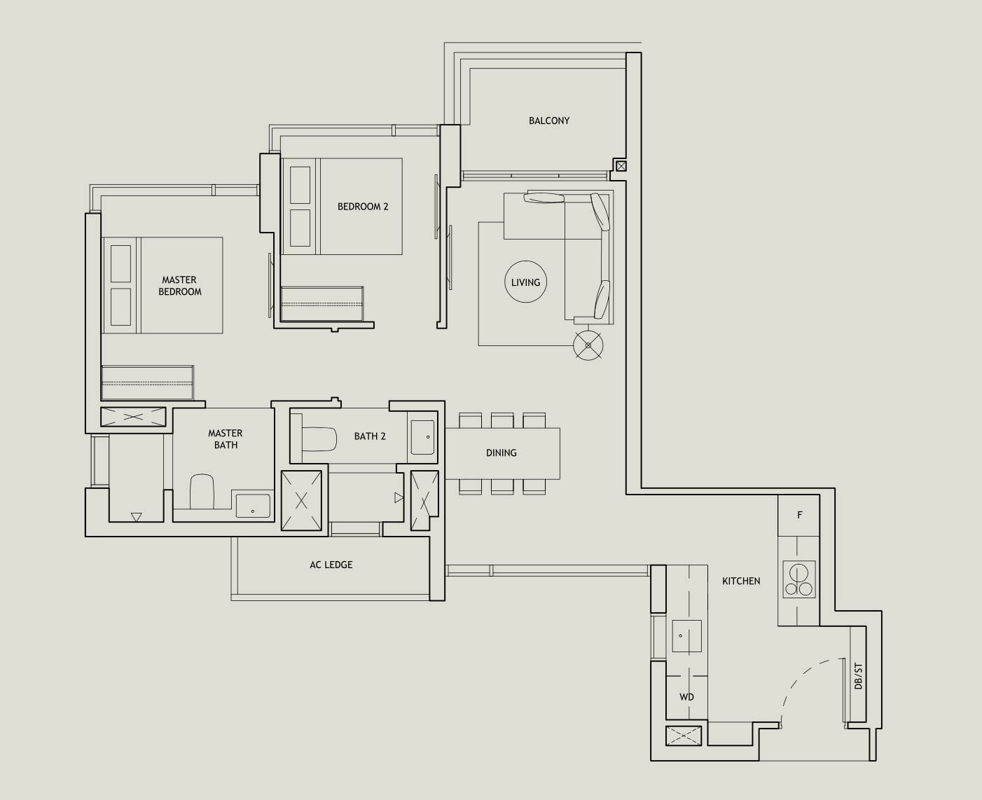 2-Bedder Type B4, Stack 1, 764 sq ft