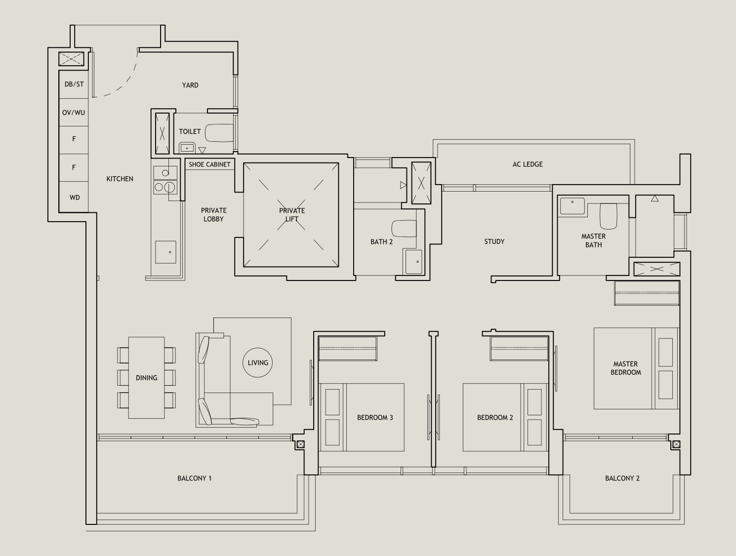 3-Bedder Type C2, Stack 7, 1141 sq ft