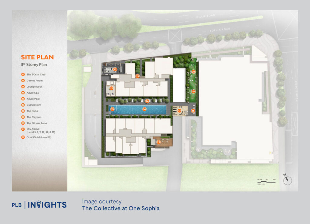 Explore The Collective at One Sophia, an upcoming mixed-use residential development in District 9 with integrated offices and retail shops.