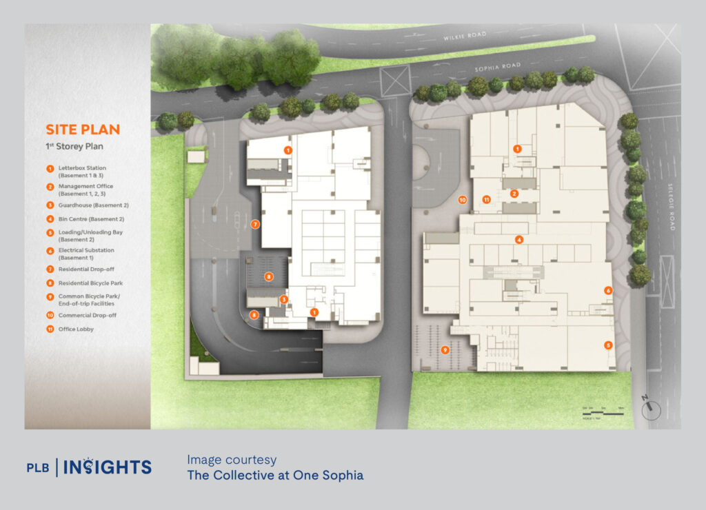 Explore The Collective at One Sophia, an upcoming mixed-use residential development in District 9 with integrated offices and retail shops.