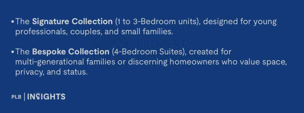 The Signature Collection (1 to 3-Bedroom units), designed for young professionals, couples, and small families.
The Bespoke Collection (4-Bedroom Suites), created for multi-generational families or discerning homeowners who value space, privacy, and status.
